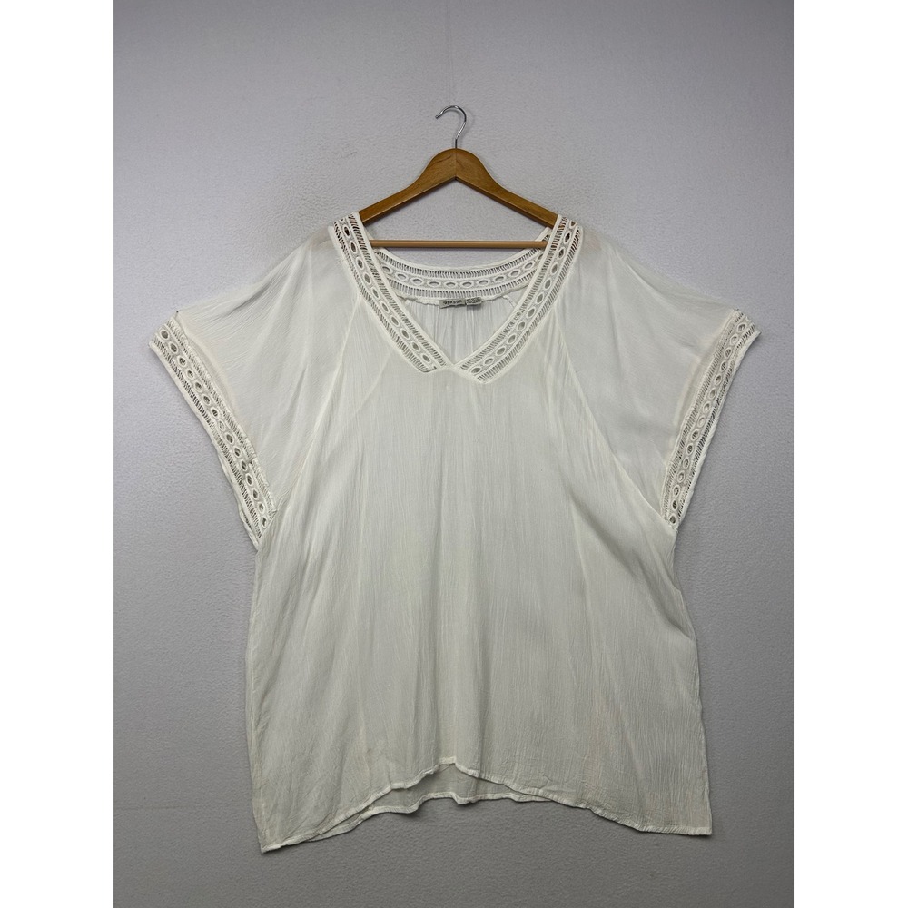 Boho Eyelet Raya Sun Womens XL White Dolman Sleeve Blouse Peasant Coastal Airy